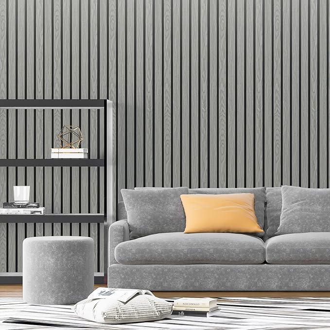 Art3d 4-Pack Glue-On Six-Grid Wainscoting Panel for Interior Wall Decor - 104 x 12 Inch Polystyrene Ultralight Slim Slat Wall Panels for Living Room Bedroom, Ash