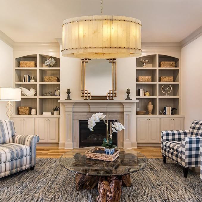 37" Round Alabaster Chandelier, Modern Dining Room Chandeliers with Adjust Height, 8-Light Marble Hanging Pendant Dining Light Fixture for Kitchen Island, Living Room, Bedroom, Foyer, Entryway