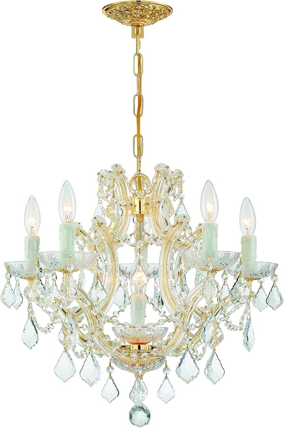 Maria Theresa 6 Light Clear Italian Crystal Gold Chandelier