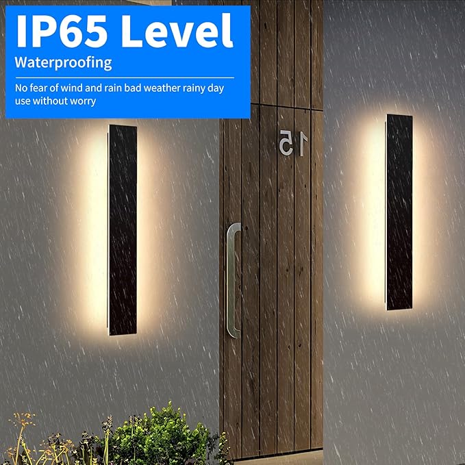 Mikeru Upgraded 2 Pack 31.4" Modern Outdoor Wall Sconce, 4.3" Wide IP65 Waterproof Exterior Light Fixtures Cover US Junction Box, 3000K/4500K/6000K 3-Color Temp LED Porch Lights for Garage, Patio