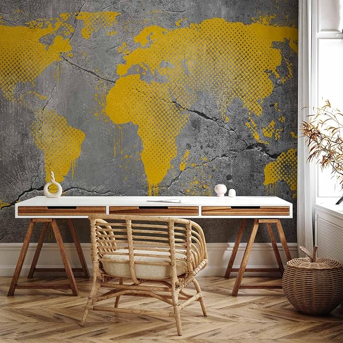 artgeist Premium Wall Mural World Map 98x69 in - XXL Non-Woven Wallpaper Fleece Wall Decor Photo Print Picture Image Design Map of The World k-A-0494-a-a