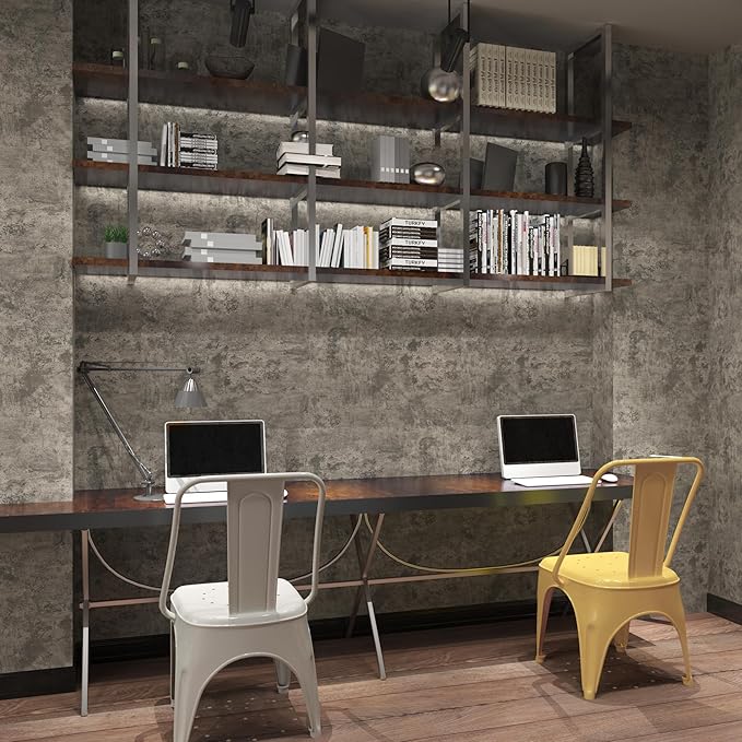 31"×591" Extra Large Size Wide Thick Light Brown Grey Concrete Wallpaper Peel and Stick 3D Industrial Gray Concrete Cement Contact Paper Vinyl Matte Textured Stickers for Bedroom Garage Walls