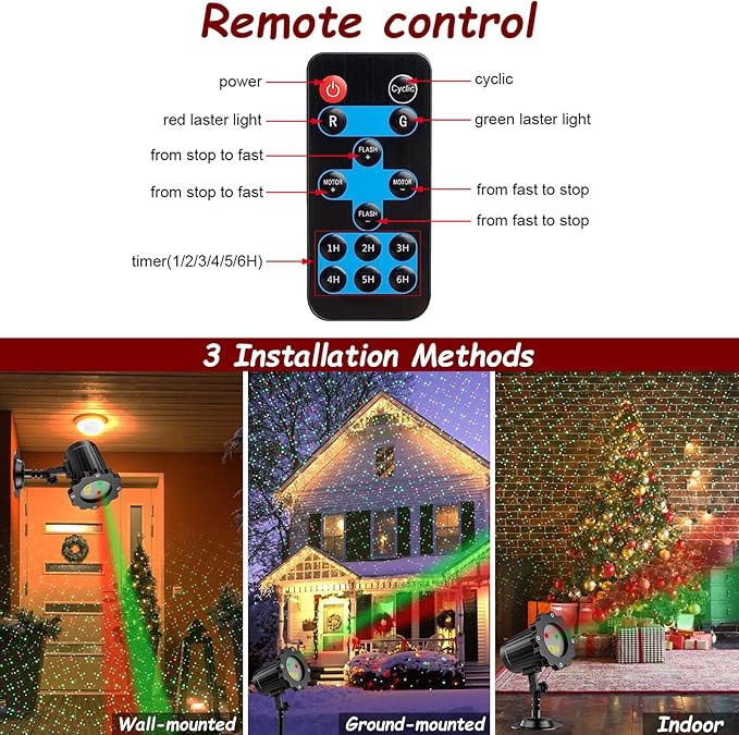 Christmas Projector Lights Outdoor, Holiday Laser Light With Remote Control, Moving RGB Projector for House Garden Yard