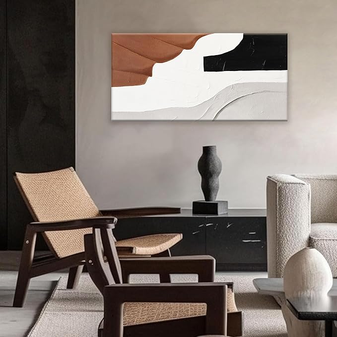 Canvas Art Wall Decor Artwork Black And White Geometric Color Block Abstract Wall Decor Brown Paintings Home Modern Bedroom Art Bathroom 20" X 40" Ready To Hang