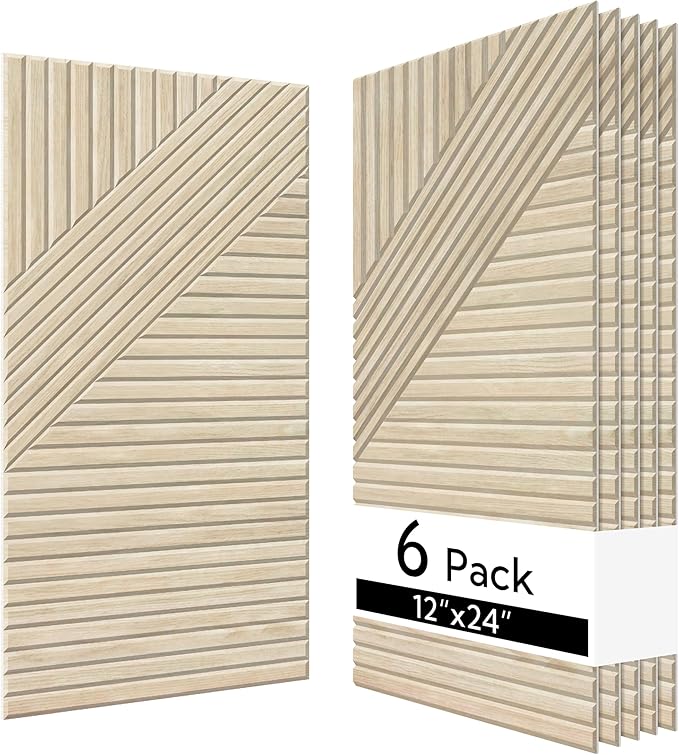 Olanglab Peel and Stick Wall Panels 6 Pack, 23.6 x 11.8 per Wall Panels, Acoustic Wall Panels, Sound Absorbing Wall Art for Home Studio and Office, Light Natural Oak Pattern, Sleek Lines