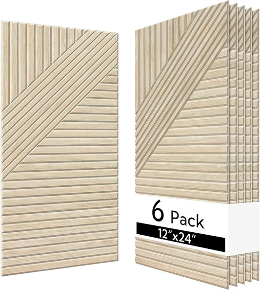 Olanglab Peel and Stick Wall Panels 6 Pack, 23.6 x 11.8 per Wall Panels, Acoustic Wall Panels, Sound Absorbing Wall Art for Home Studio and Office, Light Natural Oak Pattern, Sleek Lines