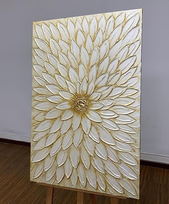 ART8YUQI Paintings - 3D Texture Wall Art Abstract Picture Contemporary Abstract Art Painting Gold Flower Modern Artwork Oil Painting for Decor 24x36 Inch