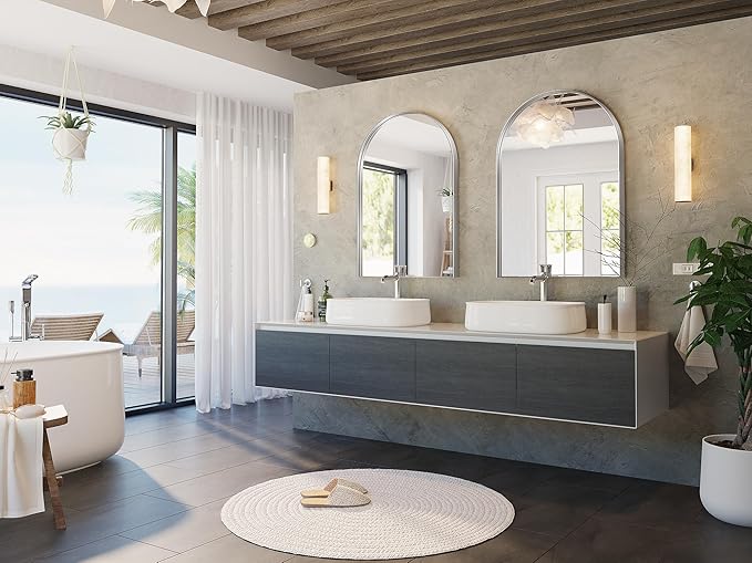 Brightify Arched Mirror, Arched Wall Mirror, 26 x 38 Inch Silver Arch Mirror, Metal Frame Silver Bathroom Mirror, Arched Top Bathroom Vanity Mirror for Living Room Bedroom Mantel Entryway Hallways