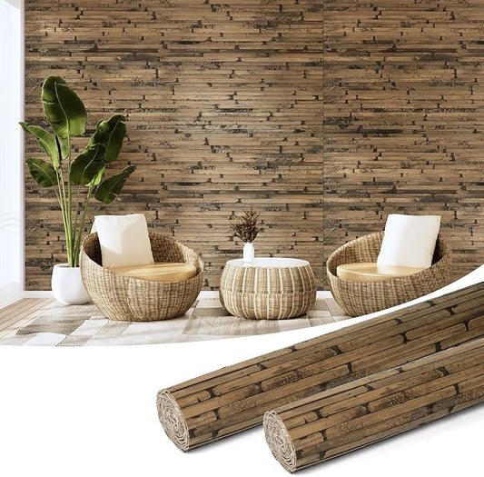 Art3d Natural Bamboo Wall Panel for Interior Wall Decor, Renewable Pole Wrap Wainscoting Paneling for Wall Ceiling Furniture Cabinet Office, 48 x 96 Inch, 2-Pack - Dark Burned
