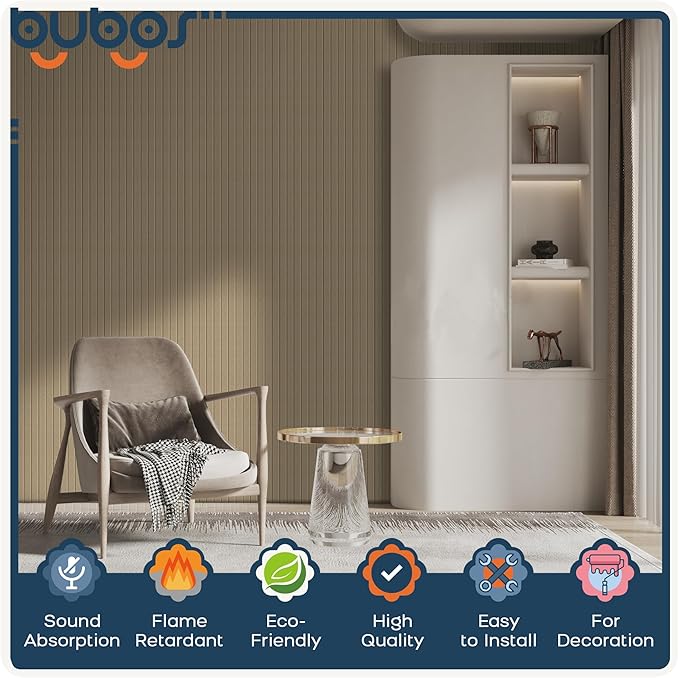 BUBOS 5 Pack Large Acoustic Panels,47.2" X 23.6" Self-Adhesive Acoustical Wall Panel, Sound Proof Panel for Office, Decorative Soundproof Wall Panels for Home Studio (Dark Camel)