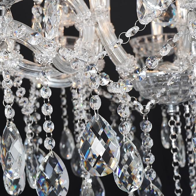 Modern Chrome Chandelier Light Fixture - Luxurious Maria Theresa Crystal Chandeliers for Dining Room, Kitchen Island, Living Room, Staircase, 15 Lights, 2 Layers