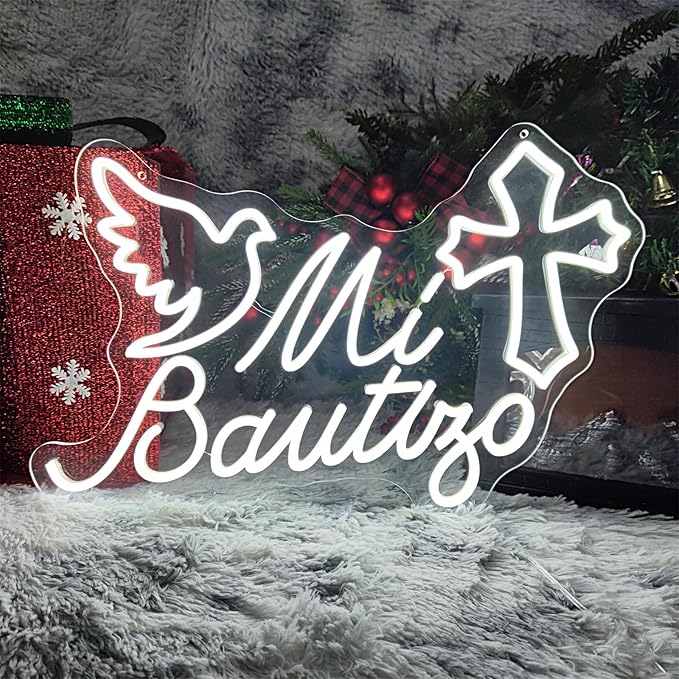 Mi Bautizo Neon Sign, 21.6 * 14 inches, Cold White, Perfect For Children's Birthday Decoration, Baptism Party, Bedroom, Birthday Party, Christmas