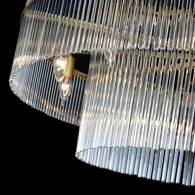 Modern Glass Chandelier Lighting Brass Chandeliers for High Ceiling Entryway Foyer Large Glass Hanging Light Fixture Grand Living Room Hall 39"