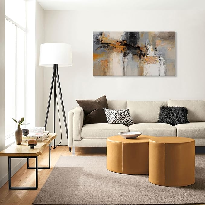 Abstract Wall Art - Large Canvas Wall Art for Living Room, Bedroom, Office - Framed Modern Wall Decor in Gray and Yellow - Artwork Paintings & Pictures