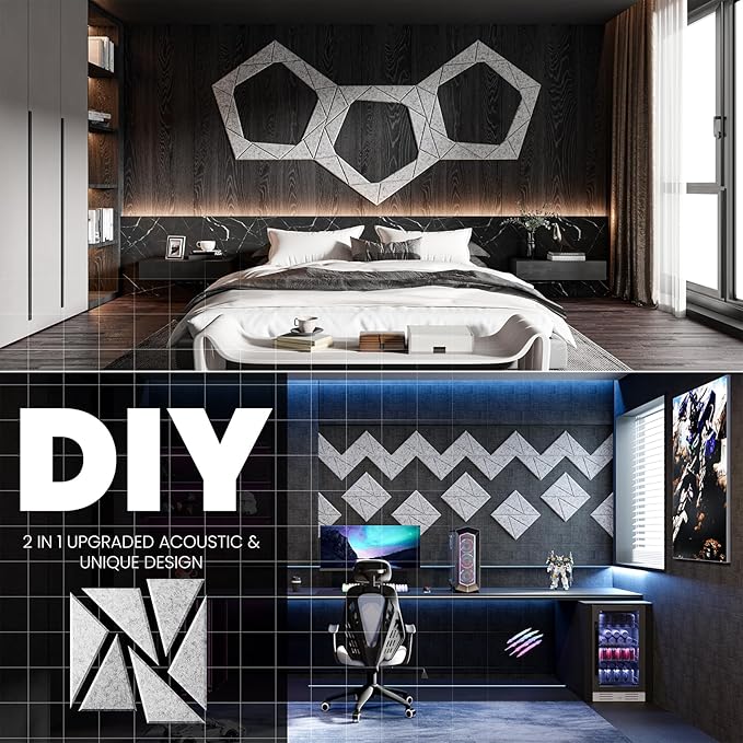 12 pack Acoustic Panels With Self-Adhesive, 12"X 12"X 0.4"Sound Proof Foam Panels, Sound Panels High Density, Soundproof Wall Panels for Home Studio Office Sliver Gray