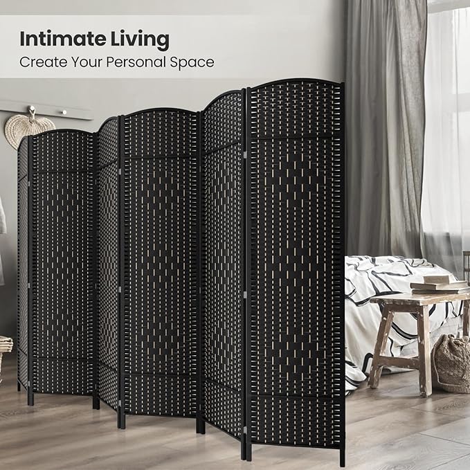 6 Panel Room Divider,6Ft Folding Privacy Screen,Tall - Extra Wide Foldable Panel Partition Wall Divider with Diamond Double-Weaved Hand-Woven Design Room Screen Divider