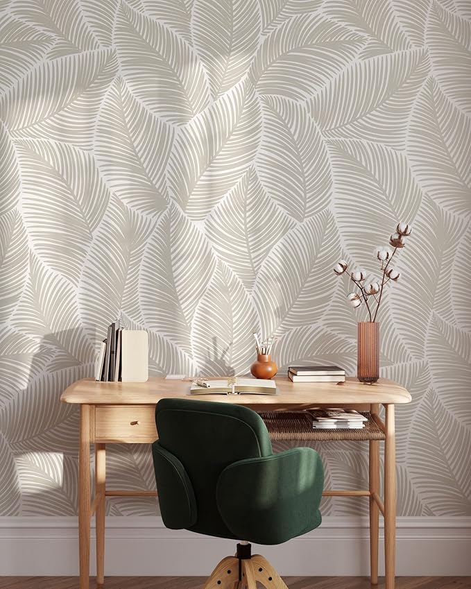 Minimalistic Leaves Wallpaper | Removable Self Adhesive Floral Wallpaper | Scandinavian Peel and Stick Wallpaper (1 roll 24" W x 108" H)