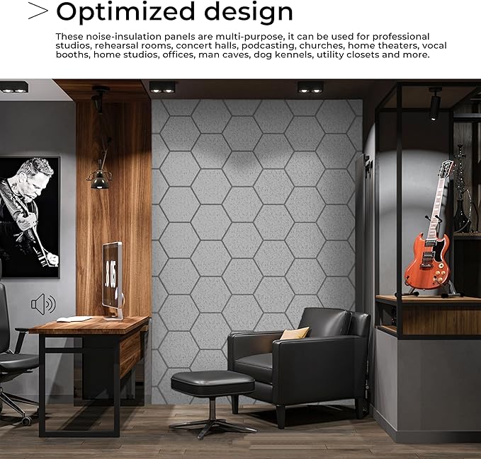 18 Pack Grey Hexagon Self-Adhesive Acoustic Panels-12"X10"X 0.4" Soundproof Wall Panels, High-Density Sound Absorbing for Studios, Offices, and Home Theaters