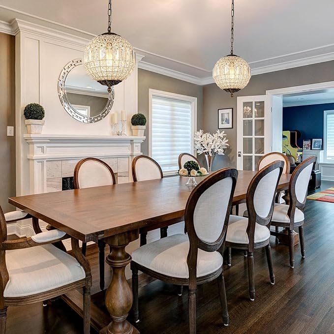 Antique Crystal Globe Chandelier, 11.8" Vintage Small Sphere Chandelier Crystal Pendant Light Fixture for Foyer Dining Room Kitchen Island Bronze