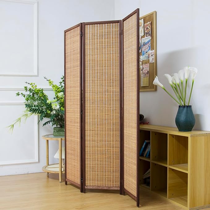 3 Panel Room Divider Screen,5.6 FT Tall Bamboo Panel Divider Folding Privacy Screen,Freestanding Room Divider for Room Seperation,Brown