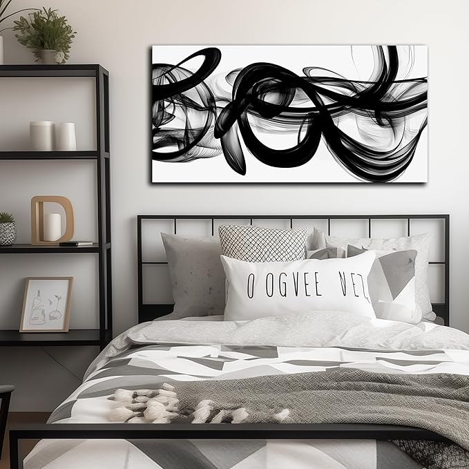 Abstract Art Wall Decor for Bedroom Black Art Paintings for Wall,Living Room Wall Art Apartment Dormitorios Decor Ready to Hang 24 x 48 Inch