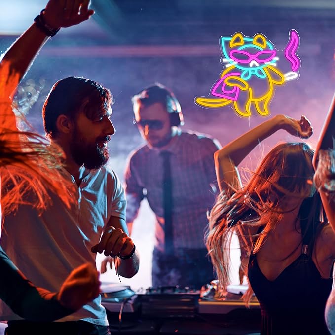 Lady Cat Neon Sign USB Powered Cool Glasses Cat LED Light Sign for Wall Decor Dimmable Fashion Kitty Neon Light for Bedroom Living Room Man Cave Bar Party Fashion Store Pet Shop
