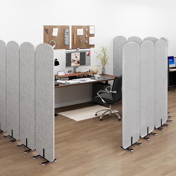 Natwind 3 Panel 73.2 x 71 inch Office Room Privacy Protect Space Divider Portable Partition,Wall Folding Cubicle Indoor Freestanding Acoustic Partition Temporary for Office Room