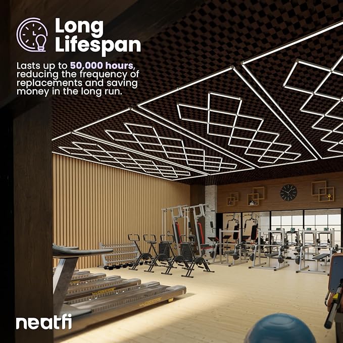 Neatfi LED Garage Lights, 56,320 Lumens, 6500K, 512W, Ultra-Bright Ceiling Lighting for Auto Shops, Car Detailing, Barber Shop, Beauty Salon, Warehouse, Basement, and Gym (Diamond Grid, White)