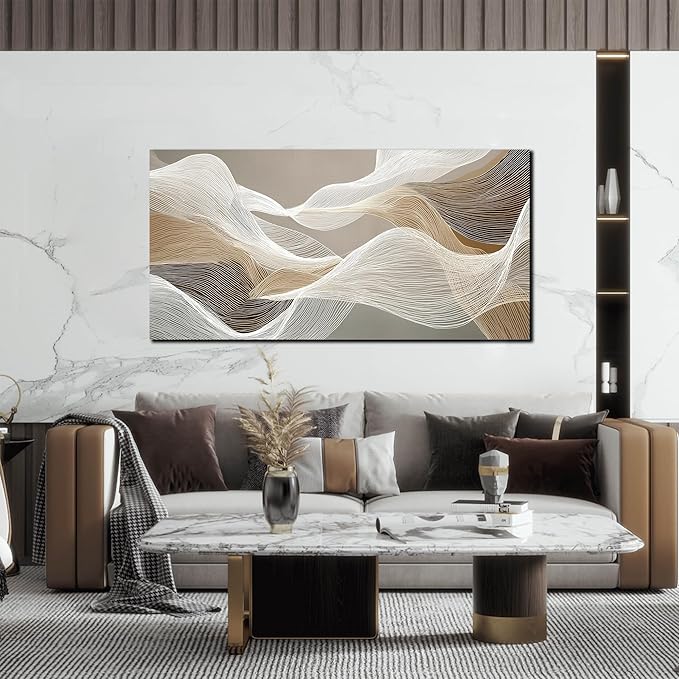 Large Abstract Wall Art Beige Wall Art White Canvas Art Print Modern Artwork for Bedroom Bathroom Living Room Office 24"x 48"