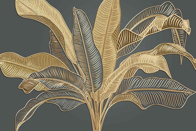 Large Banana Leaf Wallpaper on Gray Background, Art Wall murals for Bedroom, Living Room, Bathroom(Non-self-Adhesive)