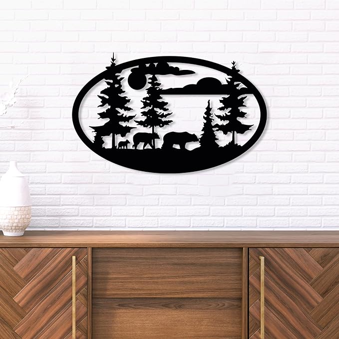 Bear Metal Wall Art, Forest Decor, Round Bear Family Wall Hanging, Wildlife Nature Wall Art Decor, Cabin Lodge Decoration, Hunting Decoration, Rustic Animal Sign, Large Outdoor Decor, Nature Lover Gifts