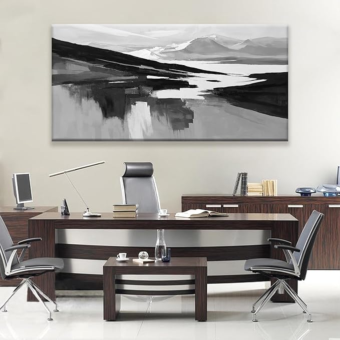 Large Abstract Wall Art For Living Room Decor Black White Wall Art Painting Prints Minimalist Black Abstract Art Modern Canvas Art Wall Decor For Bedroom Kitchen Office 29"×58"