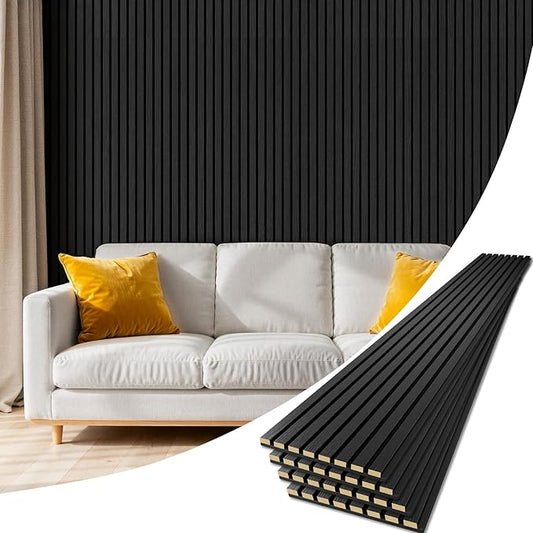 4 Pack Wood Panels for Wall, 94.4" x 12.6" Acoustic Wood Slat Wall Panel for Interior Decor & Noise Reduction, Soundproof Panel, Sound Absorbing 3D Textured Panels - Black
