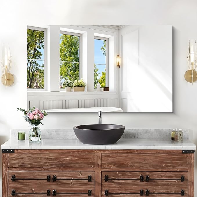 KOCUUY Frameless Mirror, 24"x40" Bathroom Mirror for Over Sink, Large Rectangle Mirror for Wall, Upgraded Shatterproof, Unframed Vanity Mirror for Bathroom, Bedroom, Living Room, Entryway
