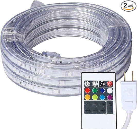 33ft Flat Flexible LED Rope Lights, Color Changing RGB Strip Light with Remote Control, 8 Colors Multiple Modes, Plug in Novelty Light, Connectable and Waterproof for Home Kitchen Indoor Outdoor Use…