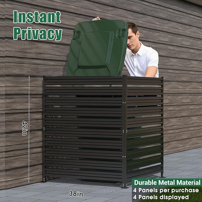 Metal Privacy Fence Panels for Outside, 42" H x 38" W (2 Panels) Air Conditioner Fences, Pool Equipment Enclosure Trash Can Fence, No Dig Privacy Screen Fencing for Outdoor, Black