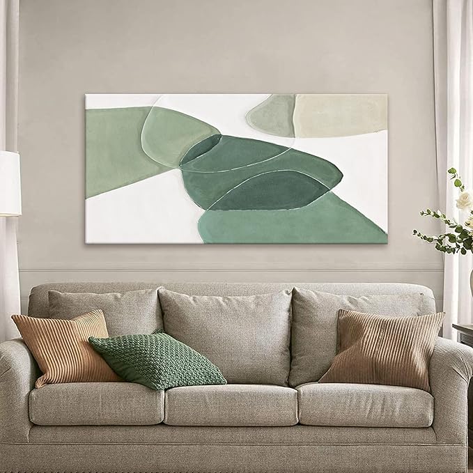 Canvas Wall Art Color Block Line Art Prints Green And White Geometric Color Block Art Painting Modern Artwork Decor For Living Room Bedroom Kitchen 24x48 In