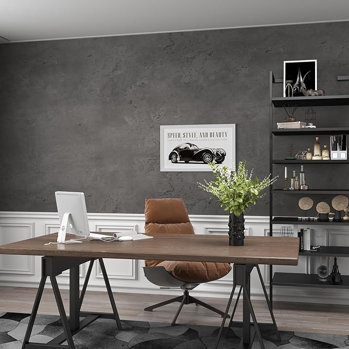 16"×354" Dark Grey Black Concrete Wallpaper Peel and Stick 3D Thick Faux Concrete Cement Contact Paper Vinyl Wrap Stained Matte Textured Waterproof Wall Sticker for Walls Bathroom Garage Living Room