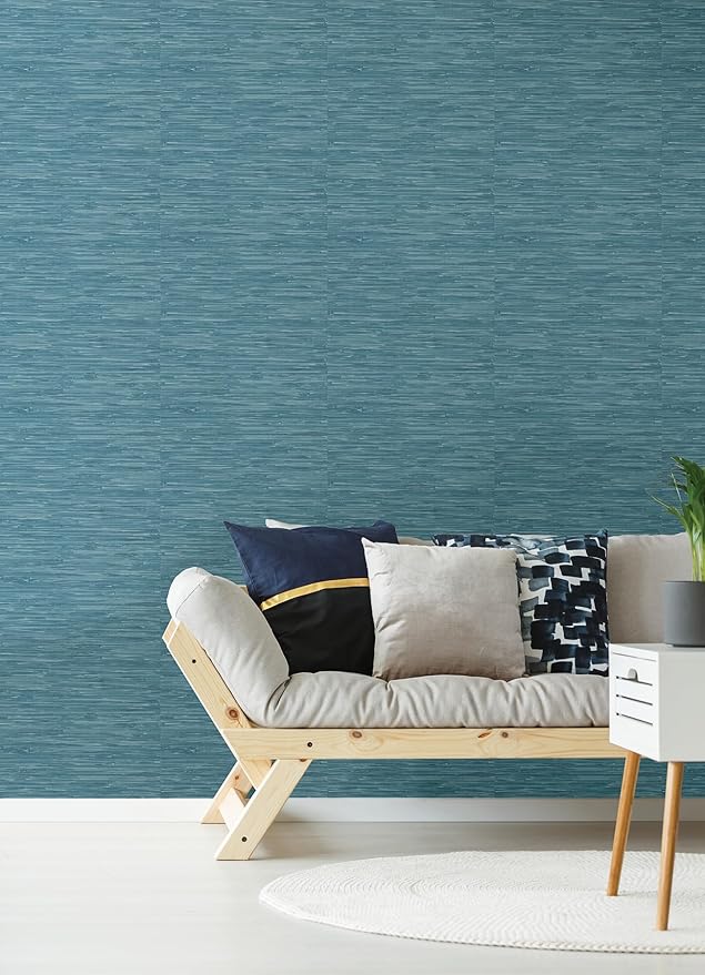 NuWallpaper Steel Blue Grassweave Peel & Stick Wallpaper, NU2874