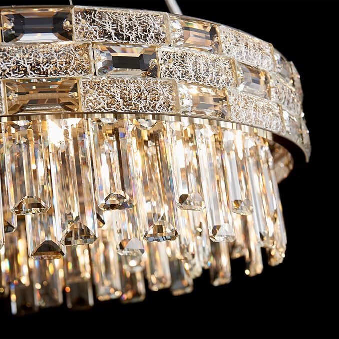 Modern Crystal Chandelier,8-Light Gold Chandelier Light Fixture Luxury K9 Crystal Oval Pendant Ceiling Light Fixture for Dining Living Room Kitchen Island Bar (D22.8Inch)