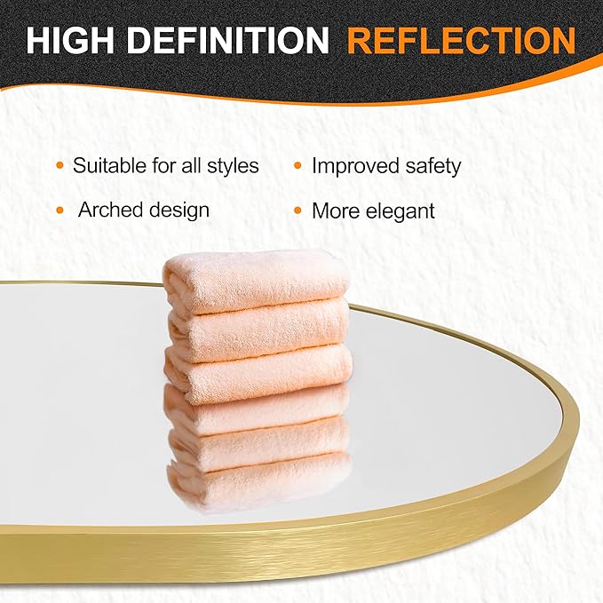 Bathroom Mirror for Wall, 36''x24'', Gold Oval Mirror for Bedroom Entryway Bathroom, Metal Framed Vanity Mirror(36''x24'', Gold)