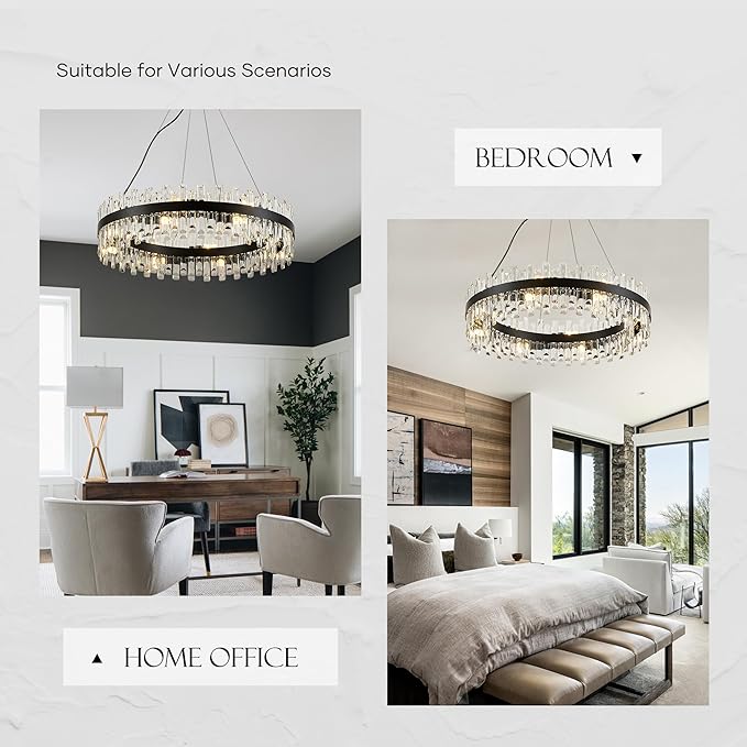31.9" Black Modern Crystal Chandelier Light Fixtures Luxury 2 Ring Crystal Chandeliers for Dining Room 16-Light Round Hanging Pendant Lighting for Living Room Kitchen Island Entryway Bedroom