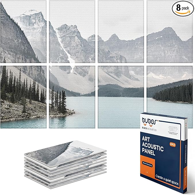 BUBOS 8 Pack Art Acoustic Panels Soundproof Wall Panel,47.2X31.4 Inches Sound Absorbing Panel,Self-Adhesive Decorative Acoustical Wall Panels, Acoustic Treatment for Ceiling Home Office（Lake）