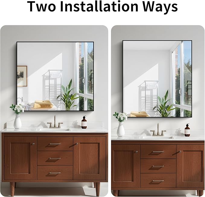 KOCUUY Bathroom Mirror 36"x40", Black Bathroom Mirrors for Over Sink, Shatterpoof Large Vanity Mirror, Metal Framed Black Wall Mirror for Bedroom Living Room and Entryway (Horizontal/Vertical)