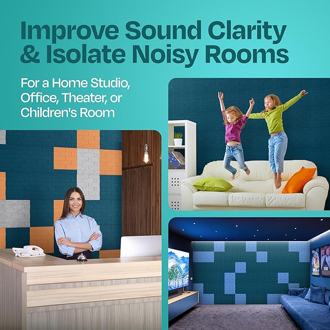 Acoustic Panels 18-Pack Soundproof Wall 12"X12"X0.4" Brick Style Premium Sound Dampening Easy Self Adhesive Installation - [Ocean Turquoise]