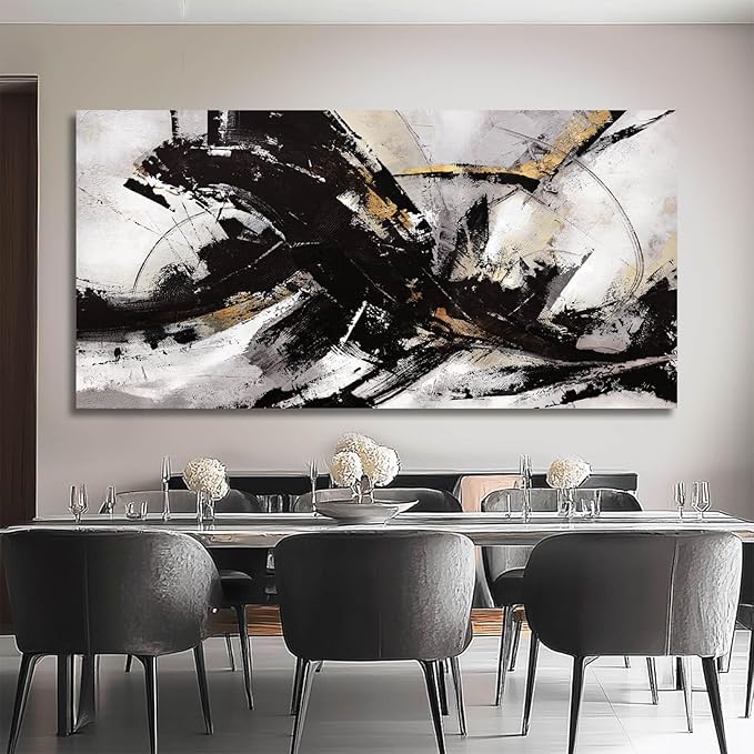 Abstract Wall Art for Living Room Canvas Wall Decor Large Artwork Black And Gold Wall Decorations Black Pictures for Wall 29"x58"