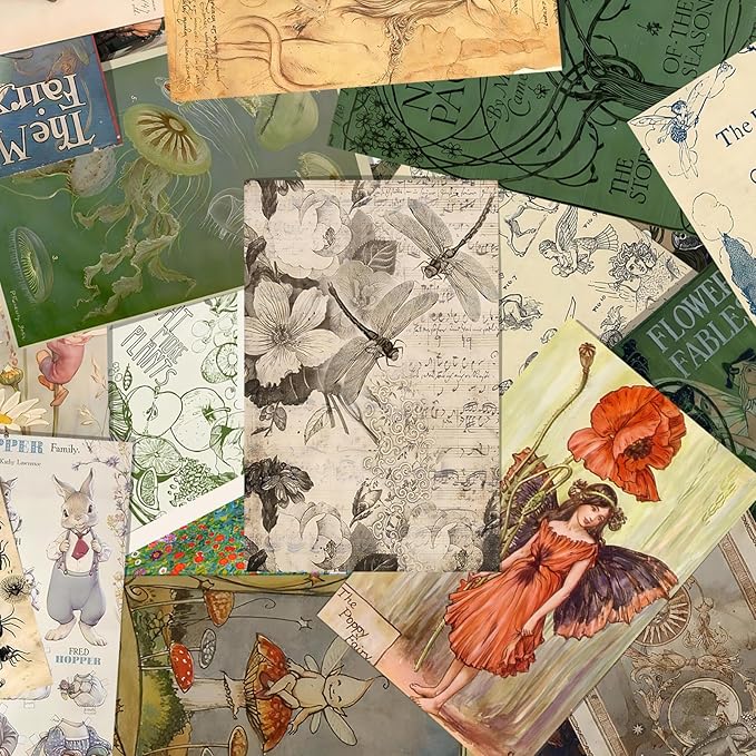KBKBART Vintage Fairycore Decor Aesthetic Pictures, 50 Pcs Fairycore Room Decor, Retro Cottagecore Earthy Wall Art Vintage Fairy Posters Wall Collage Kit for Dorm Bedroom (4"x6")
