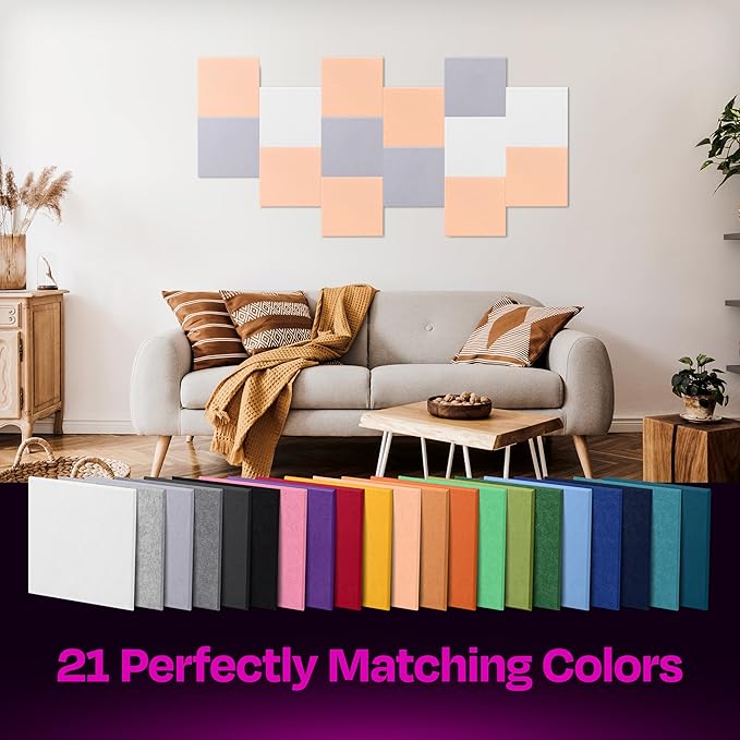 Acoustic Panels 12-Pack Soundproof Wall Panels 12"X12"X0.4" Sound Panels High Density Sound Dampening Panels - [Peach Beige Square]