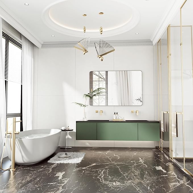 Black Bathroom Mirror 48X32 Inch Bathroom Vanity Mirror for Wall, Metal Frame Large Mirror, Tempered Glass, Modern Wall Mirror for Bathroom, Farmhouse, Horizontally or Vertically Hanging