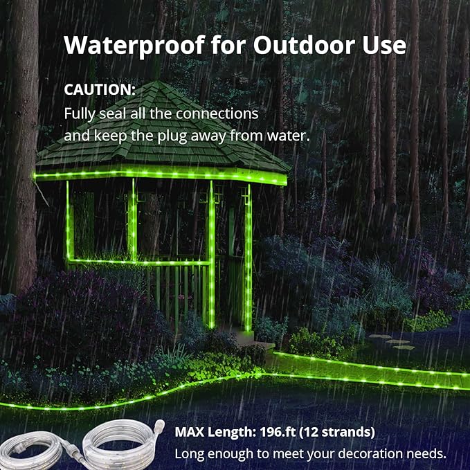 LED Rope Lights, 16.4 Feet Green Flat Flexible Strip Light, Plug in Novelty Lighting, Connectable and Waterproof for Home Christmas Holiday Garden Patio Party Decoration